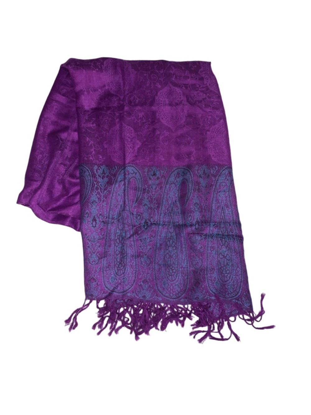 Women's Unbranded Purple Blue Paisley Fringed Scarf Wrap One Size